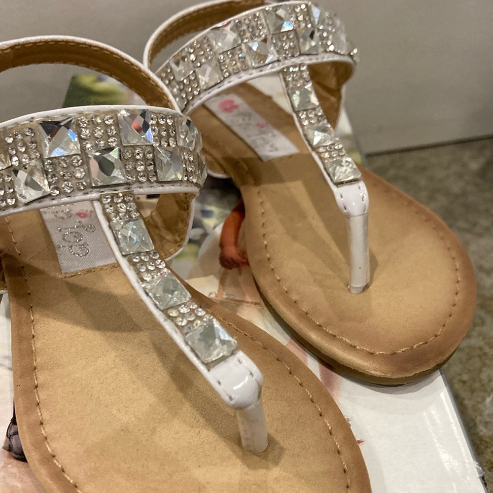 Girls white rhinestone sandals summer sandals flower girl church dress
